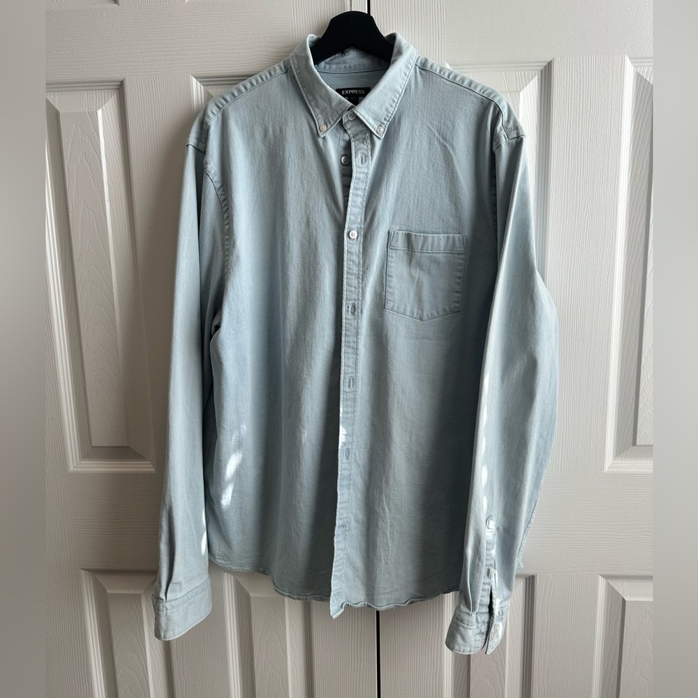 Express Blue Casual Button Down Shirt